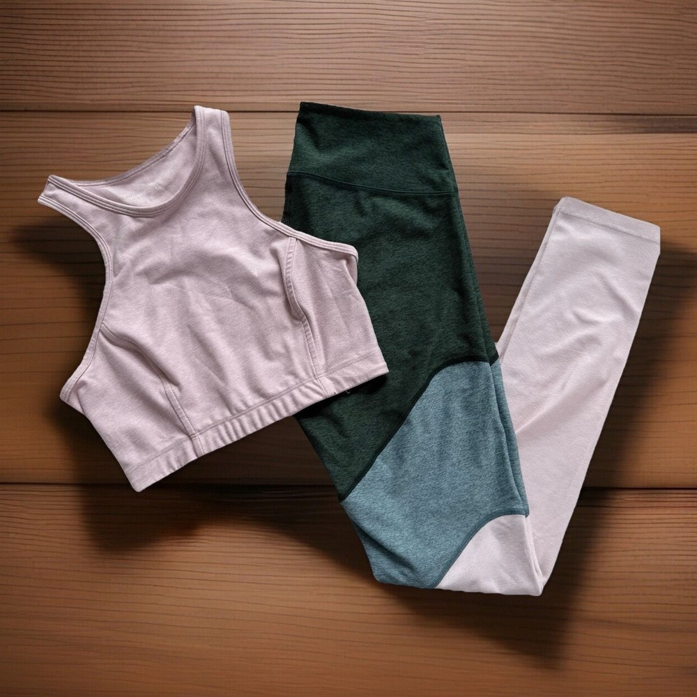 Outdoor Voices Pink/Green Leggings and Sports Bra SET‎ Size Small